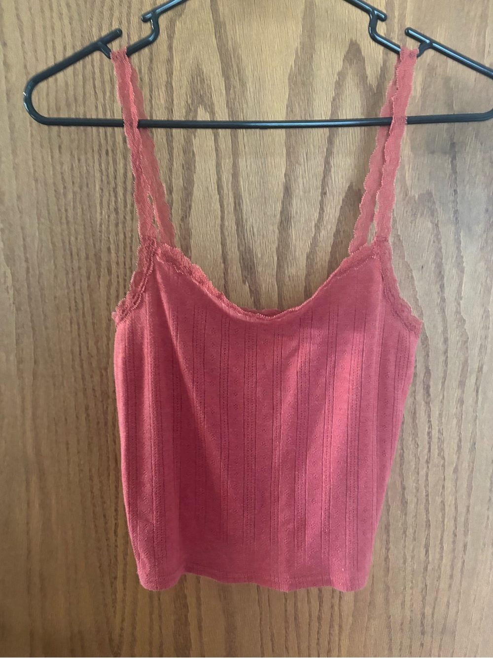 Hollister Coral Ribbed Lace-Trim Cami